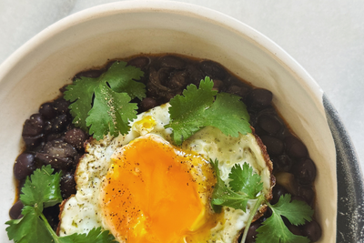 Brothy Black Beans With Cilantro & Fried Egg