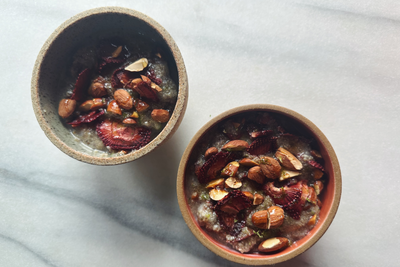 Overnight Amaranth Porridge with Toasted Almonds and Dried Fruit