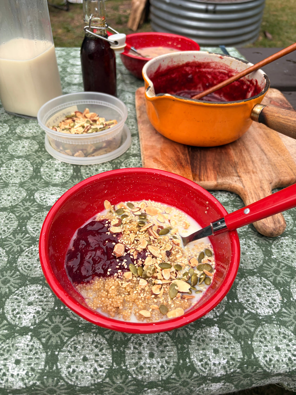 Campfire Quinoa Breakfast Cereal with Homemade Plum Jam