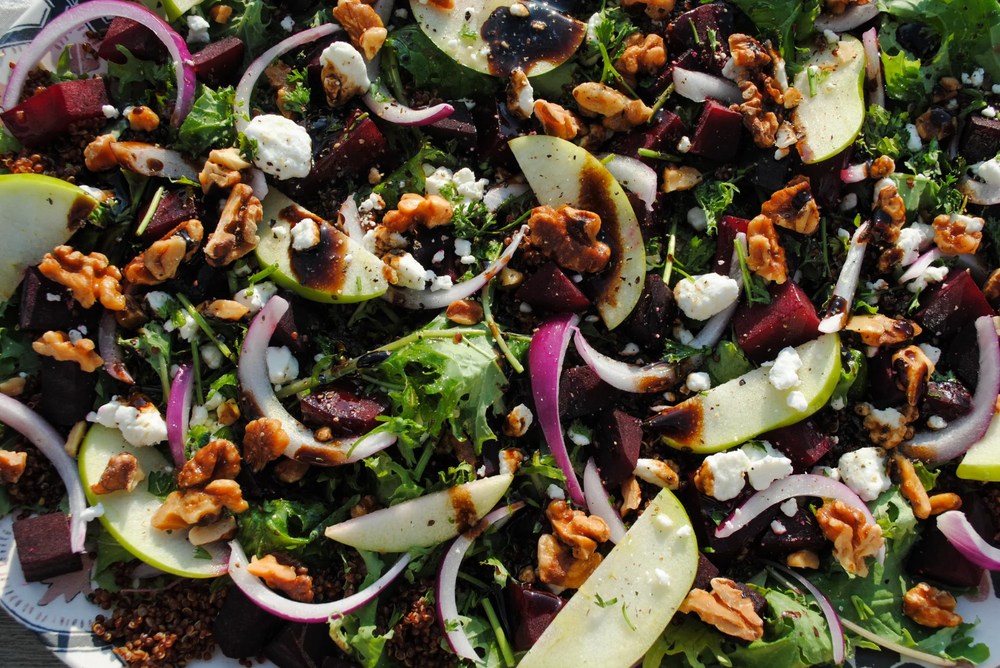 SIMPLi Red Quinoa, Beet, and Goat Cheese Salad Paired with Bonterra Pinot Noir