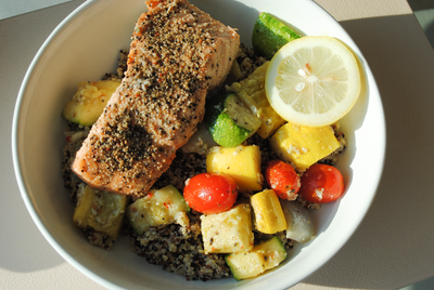 Mediterranean Salmon and Vegetable Quinoa Bowl