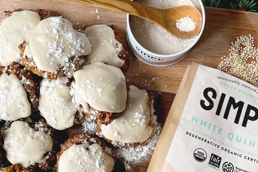 Gluten-Free Gingerbread Quinoa Cookies with Vanilla Frosting