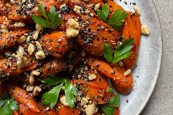 Sweet & Spicy Roasted Carrots With Walnut Chia Dukkah