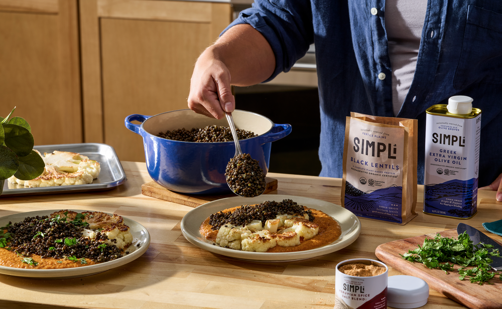 Curried Black Lentils with Roasted Cauliflower