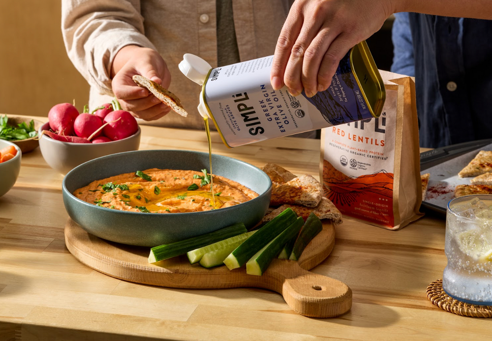 Red Lentil Hummus with Olive Oil Drizzle