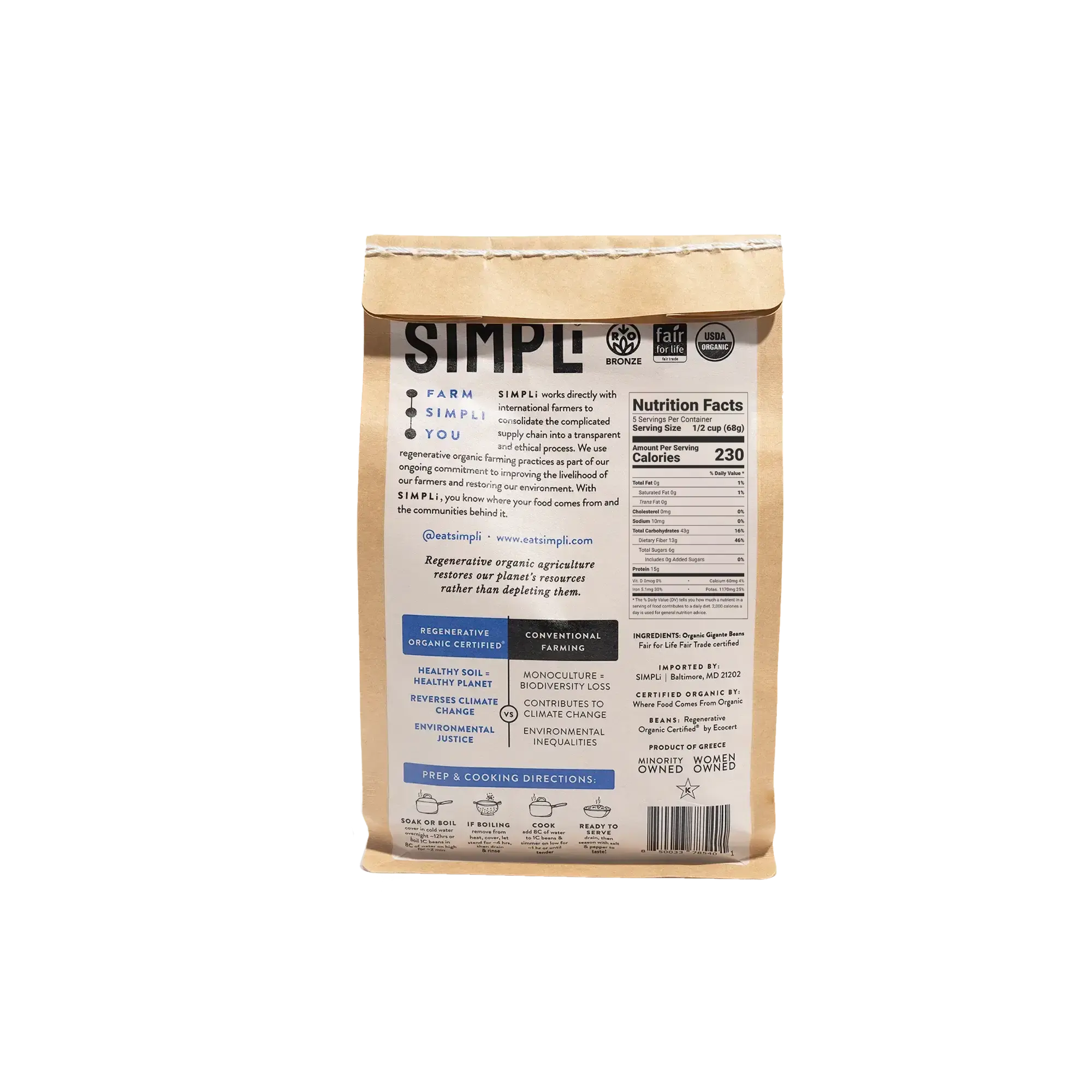 3-PACK SIMPLi REGENERATIVE ORGANIC CERTIFIED® GIGANTE BEANS